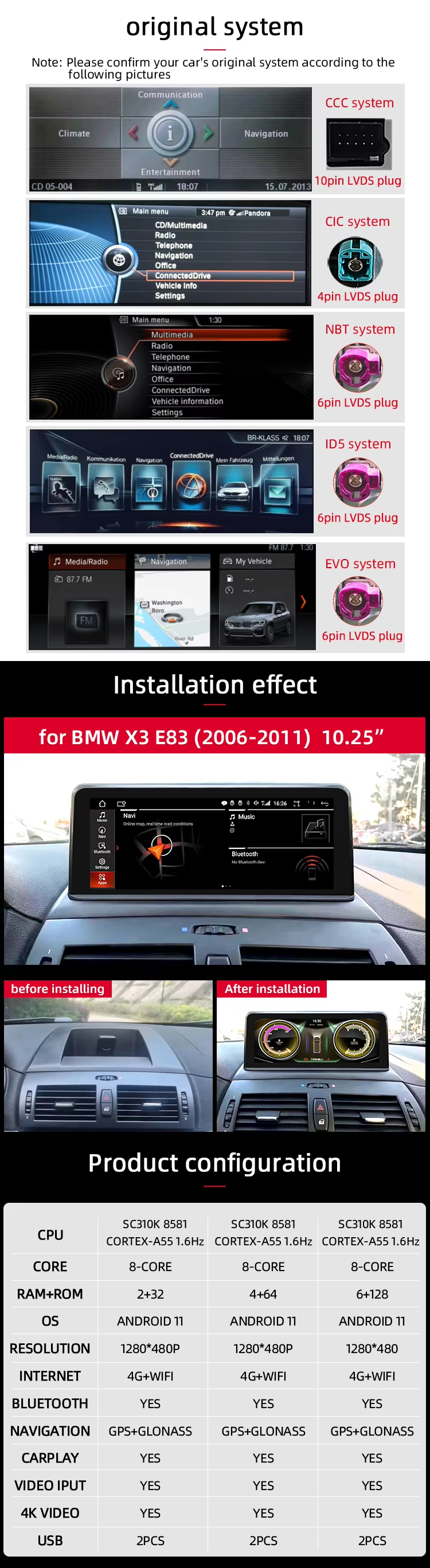 Bmw X3 E83 2007-2010 CIC 10.25''